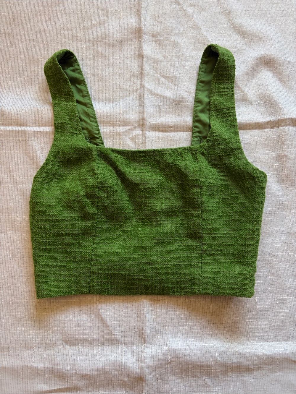 Abercrombie & Fitch Olive Green Tweed Textured Square-Neck Crop Top